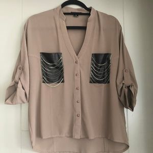 Beige Blouse w/leather chain pockets